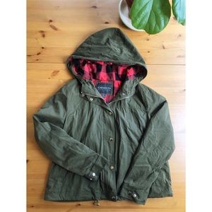 Rain jacket with red flannel lining